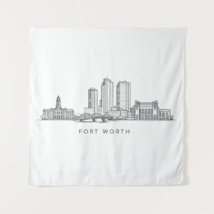 Minimalist Fort Worth Skyline Line Art Tapestry