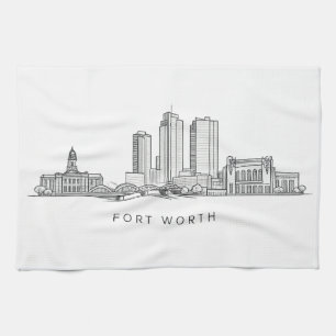 Minimalist Fort Worth Skyline Line Art Tea Towel