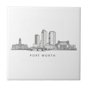 Minimalist Fort Worth Skyline Line Art Tile