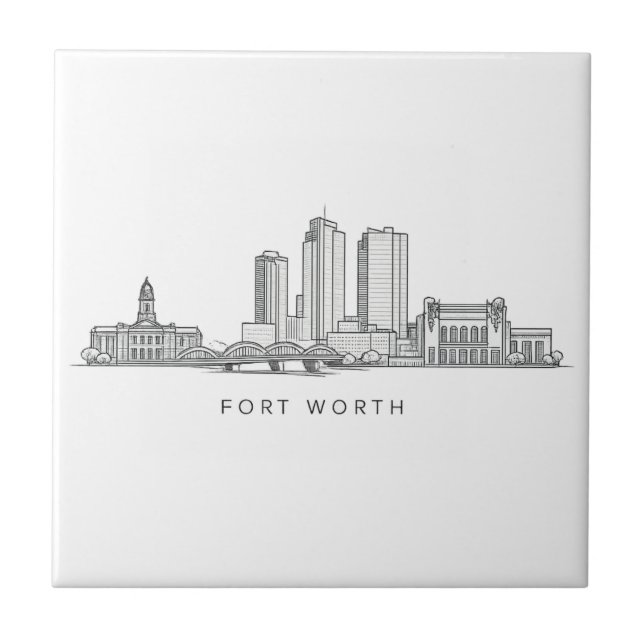 Minimalist Fort Worth Skyline Line Art Tile (Front)