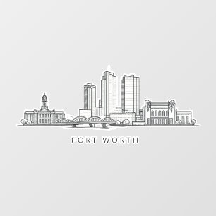 Minimalist Fort Worth Skyline Line Art Window Cling