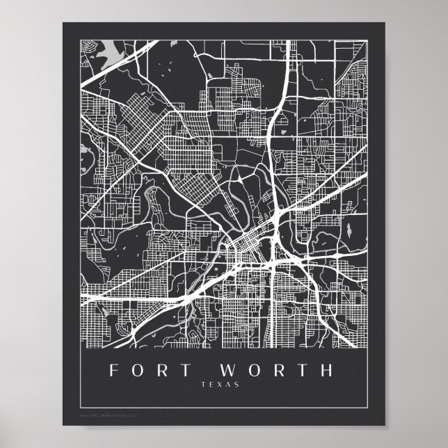 Minimalist Fort Worth Texas Map Art Poster (Front)