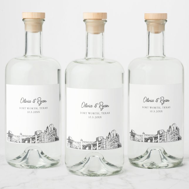 Minimalist Fort Worth Wedding Custom Liquor Bottle Label (Bottles)