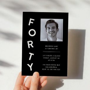 Minimalist Forty Black + White 40th Birthday Party Invitation
