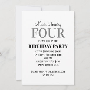 Minimalist Fourth Birthday Gender Neutral Invitation
