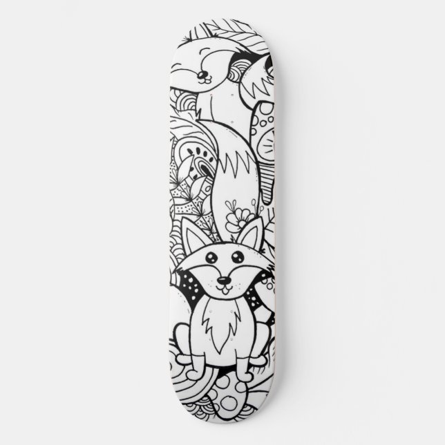Minimalist Fox Black and White Skateboard (Front)