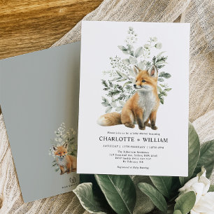 Minimalist Fox Sage Green Greenery Baby Shower Invitation
