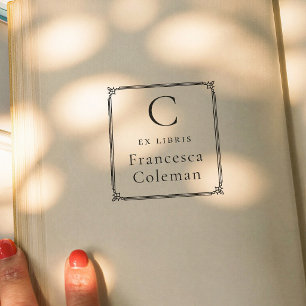 Minimalist Frame Modern Monogram Ex Libris Book Rubber Stamp