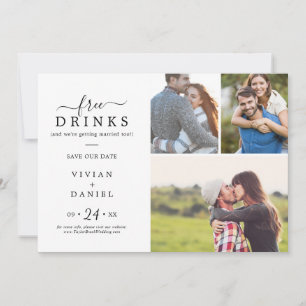 Minimalist Free Drinks 3 Photo Collage Save The Date