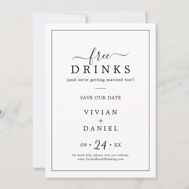 Minimalist Free Drinks Save the Date (Front)
