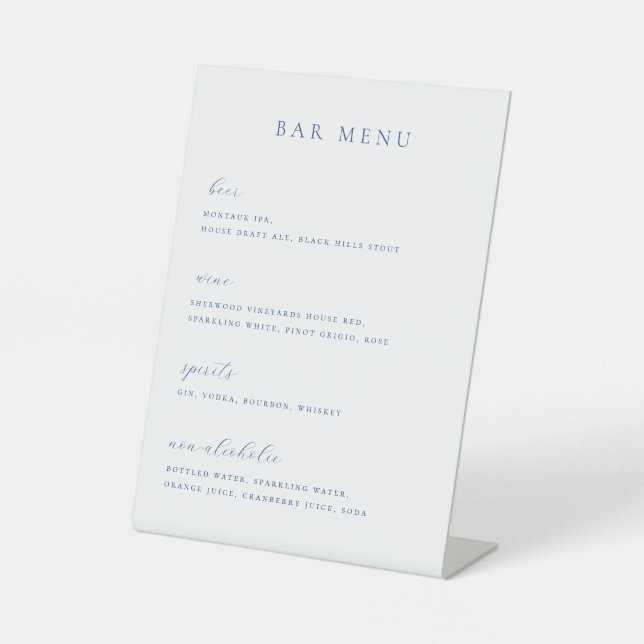 Minimalist French Blue Bar Menu List Pedestal Sign (Front)