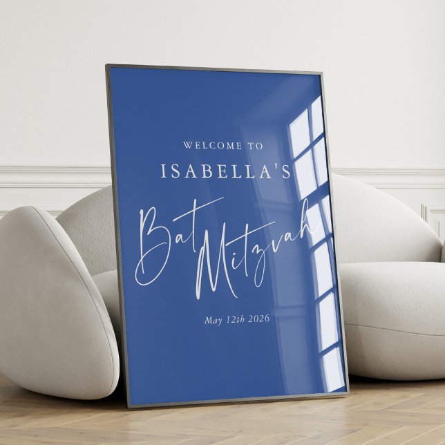 Minimalist French Blue Custom Bat Mitzvah Welcome Poster (Creator Uploaded)