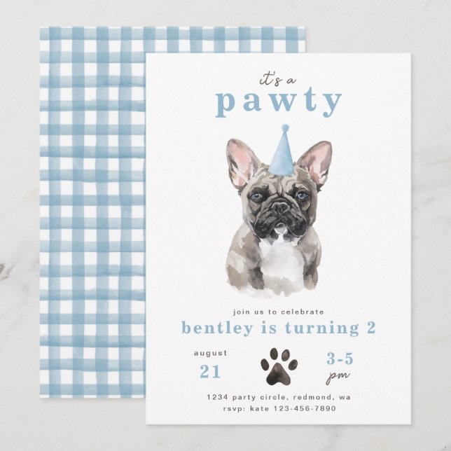 Minimalist French Bull Dog Invitation | Pawty (Front/Back)