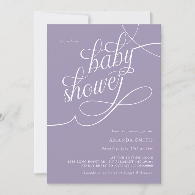 Minimalist French Lavender Elegant Baby Shower Invitation (Front)