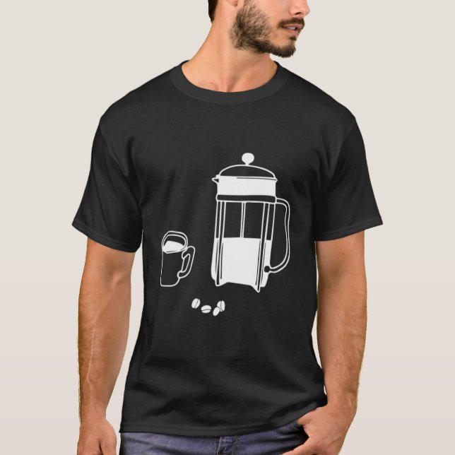 Minimalist French Press Coffee Illustration T-Shirt (Front)