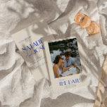 Minimalist French Whimsical Retro Photo Wedding Save The Date<br><div class="desc">This modern & retro funky minimalist Wedding Save The Date Template is great for you. If you are looking for a pretty, elegant and easy to customise Wedding Save The Date Template .A very elegant simple cream and blue script wedding save the date. Which features minimal blue save the date...</div>