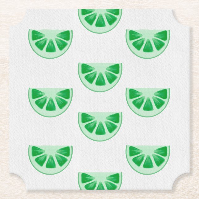 Minimalist Fresh Green Lime Slices Canvas Pattern Paper Coaster (Front)