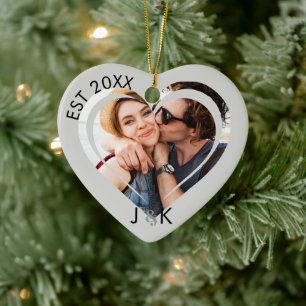 Minimalist Frist Christmas Together Couple Photo Ceramic Tree Decoration