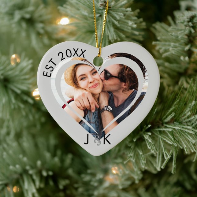 Minimalist Frist Christmas Together Couple Photo  Ceramic Tree Decoration (Tree)