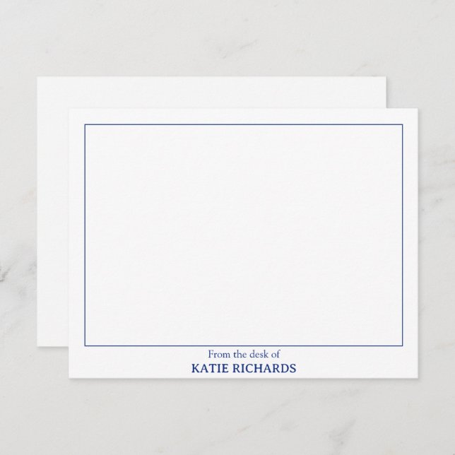 Minimalist From the desk of Square Border Blue Card (Front/Back)
