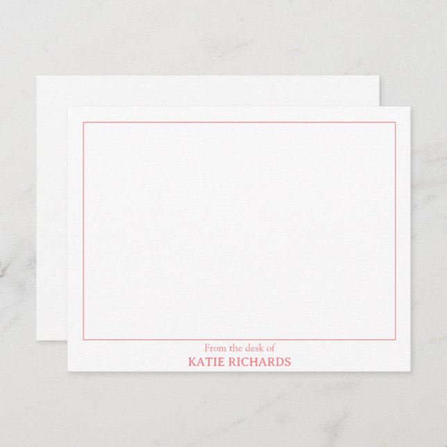 Minimalist From the desk of Square Border Pink Card (Front/Back)