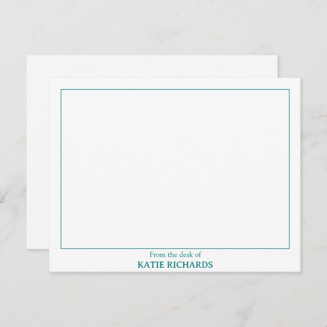 Minimalist From the desk of Square Border Teal Card (Front/Back)
