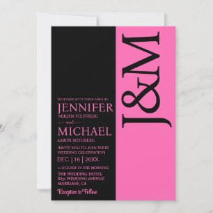 Minimalist Fuchsia QR Code on Back Wedding Invitation