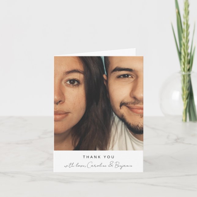 Minimalist Full Photo Wedding Thank You Couple Card (Front)