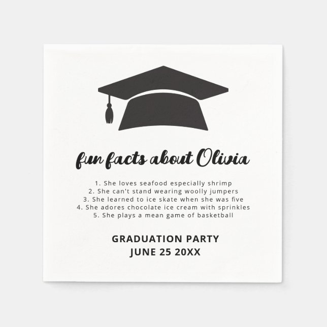 Minimalist Fun Facts Grad Cap Graduation Party  Napkin (Front)