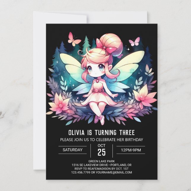 Minimalist Fun Fairy Birthday Invitation (Front)