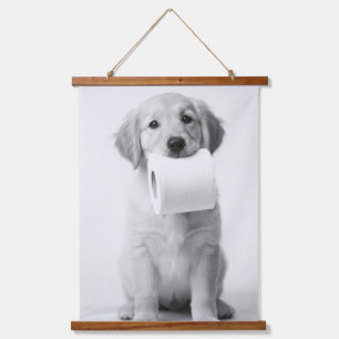 Minimalist Fun Golden Retriever Puppy Toilet Paper Hanging Tapestry