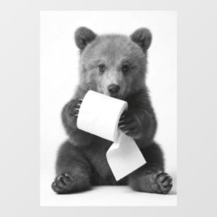 Minimalist Fun Wildlife Bear Holding Toilet Paper Window Cling