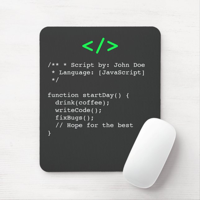 Minimalist function startDay() Developer Joke  Mouse Mat (With Mouse)