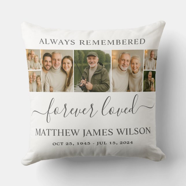 Minimalist Funeral In Loving Memory Collage Photos Cushion (Back)