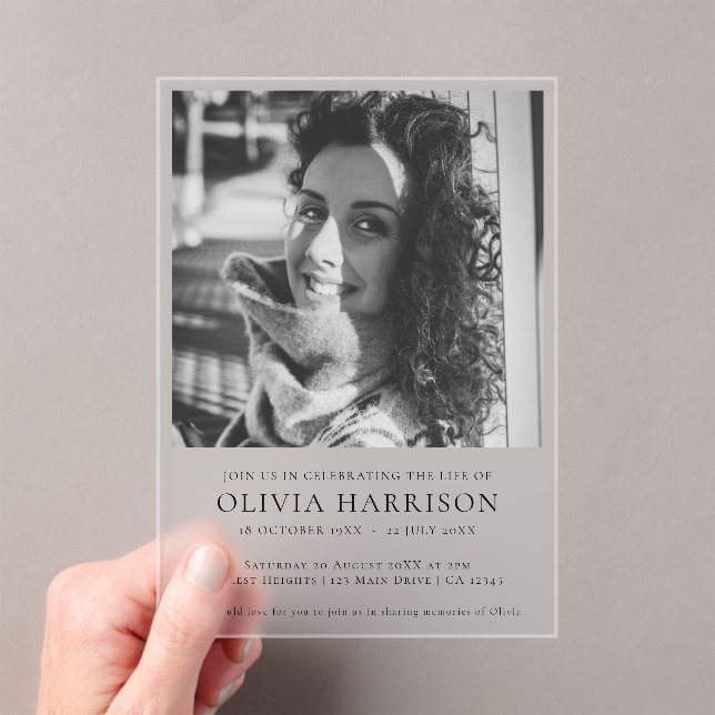 Minimalist Funeral | Modern Celebration of Life Acrylic Invitations (Insitu (Handheld))