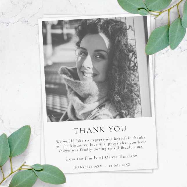 Minimalist Funeral | Modern Sympathy Photo Thank You Card (Creator Uploaded)