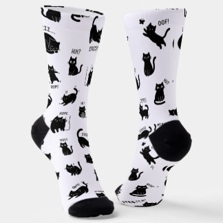 Minimalist Funny Black Cats Pattern  Socks