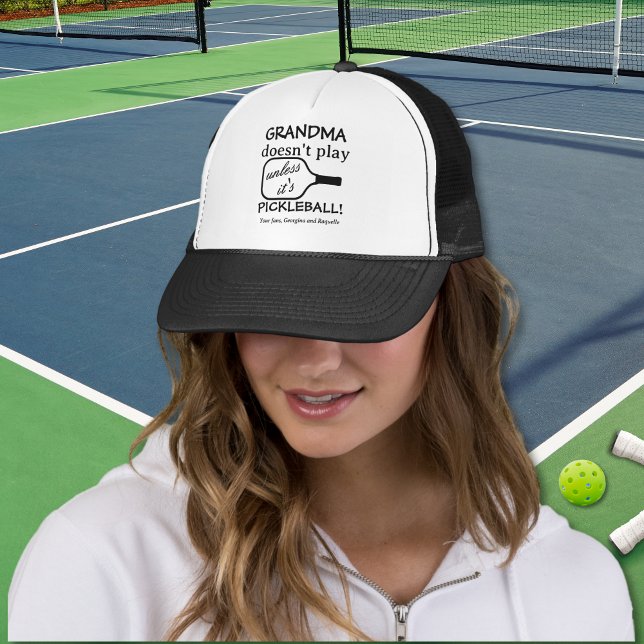 Minimalist Funny Cute Grandma Pickleball Player Trucker Hat (Grandma Pickleball Funny Humor Black Typography Cap)
