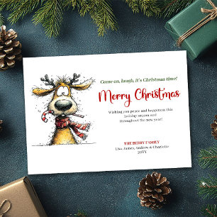 Minimalist funny reindeer Christmas greeting card