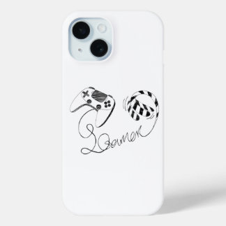 Minimalist Gamer Cat Line Art - Controller Cable iPhone 15 Case