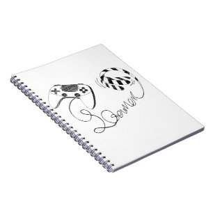 Minimalist Gamer Cat Line Art - Controller Cable Notebook