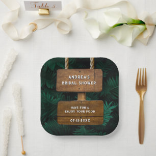 Minimalist Garden Bridal Shower Fern Leaves Cute Paper Plate
