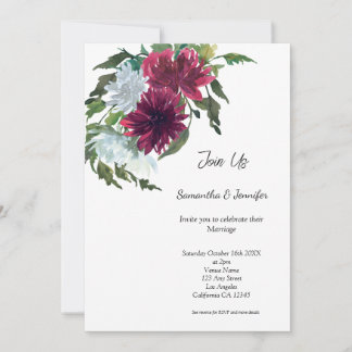 Minimalist Gay LGBGQ  QR Code Floral Wedding Invit Invitation