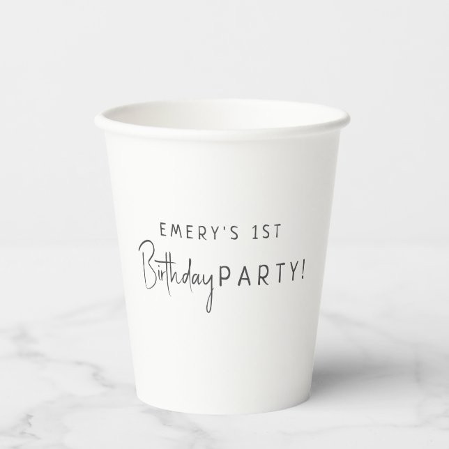 Minimalist Gender Neutral Birthday Party Paper Cups (Front)