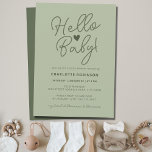 Minimalist Gender Neutral Boho Hello Baby Shower Invitation<br><div class="desc">Are you looking for a beautiful baby shower theme for a mummy-to-be? Check out this Minimalist Gender Neutral Boho Hello Baby Shower Invitation. It features a script style text on a minimalist sage green background. You can add your own details very easily by using the template fields. We have a...</div>