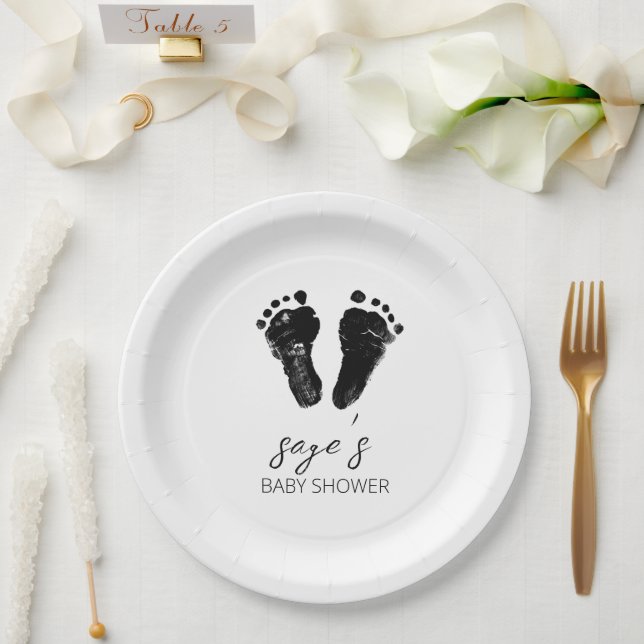 Minimalist Gender Neutral Footprints Baby Shower Paper Plate (Wedding)