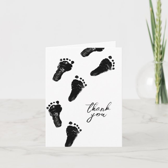 Minimalist Gender Neutral Footprints Baby Shower Thank You Card (Front)