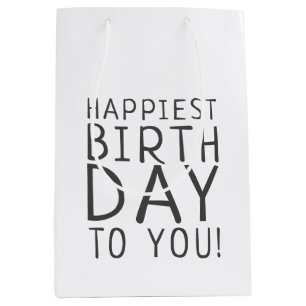 Minimalist Gender Neutral Happiest Birthday To You Medium Gift Bag