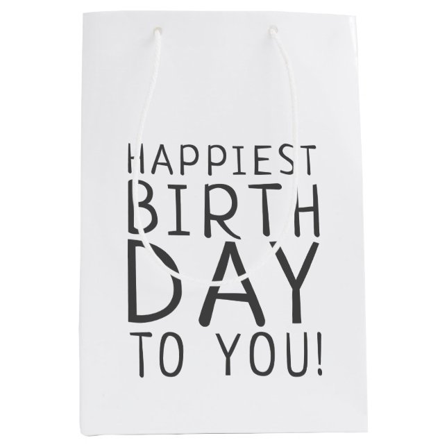 Minimalist Gender Neutral Happiest Birthday To You Medium Gift Bag (Front)
