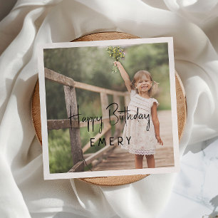 Minimalist Gender Neutral Happy Birthday Photo Napkin